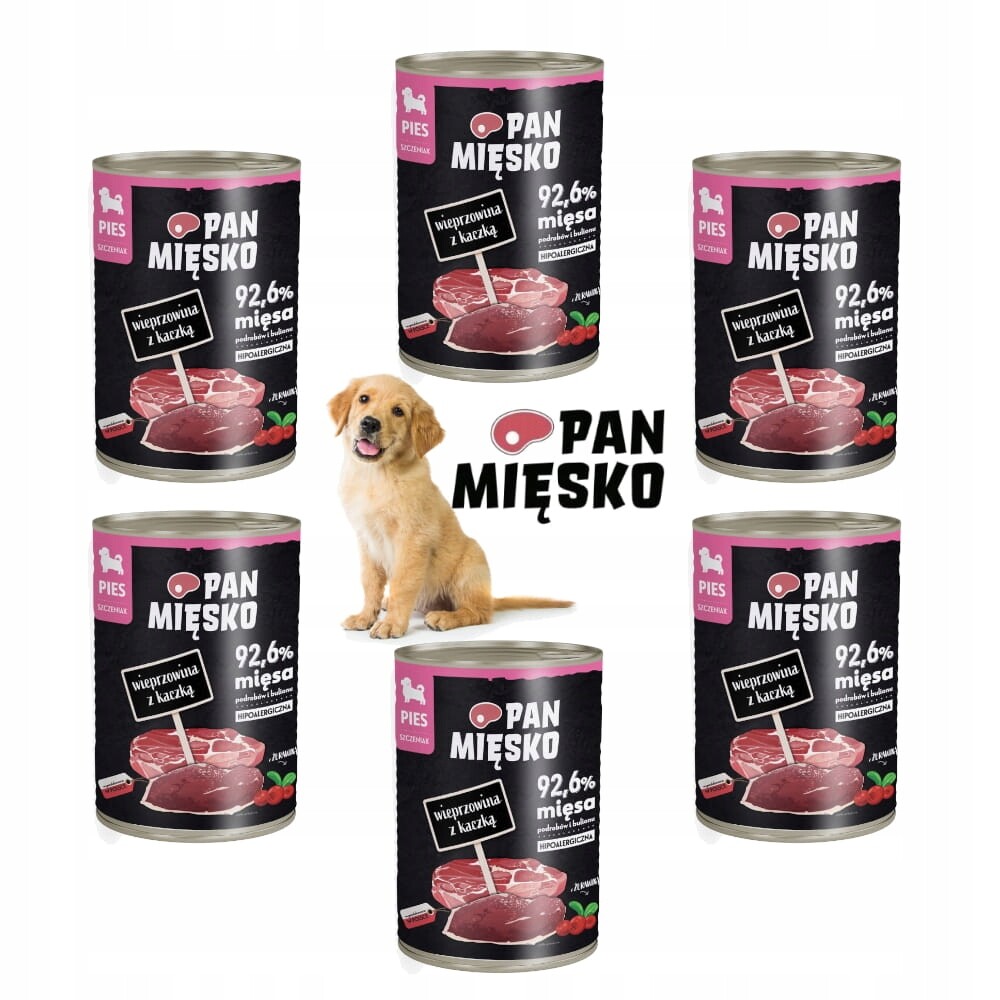 Vlhké Krmivo pro štěňata Pan Mięsko Vepřové s kachnou 6x400g