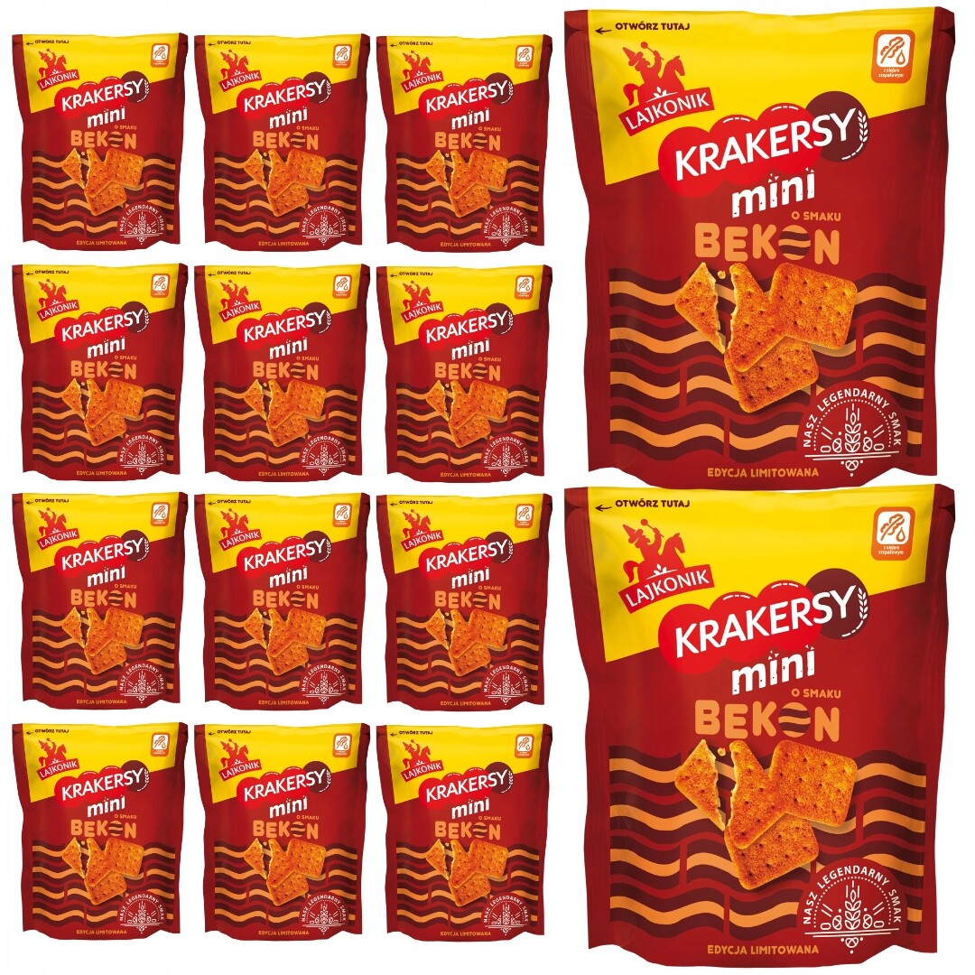 Lajkonik Mini Krekry s příchutí slaniny 100 g x 14 kusů