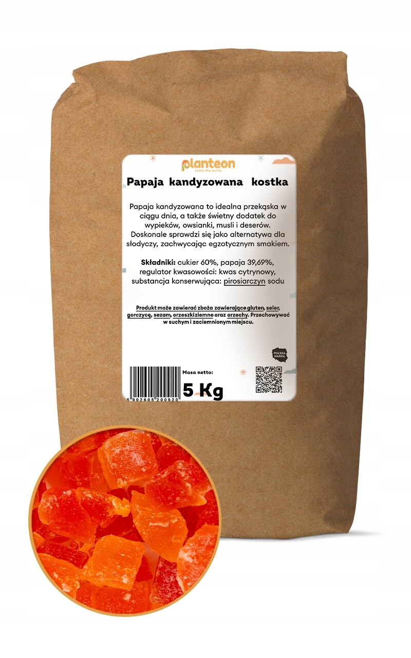 Papája kandovaná kostka 5 kg, náhrada sladkostí, rychlá svačinka