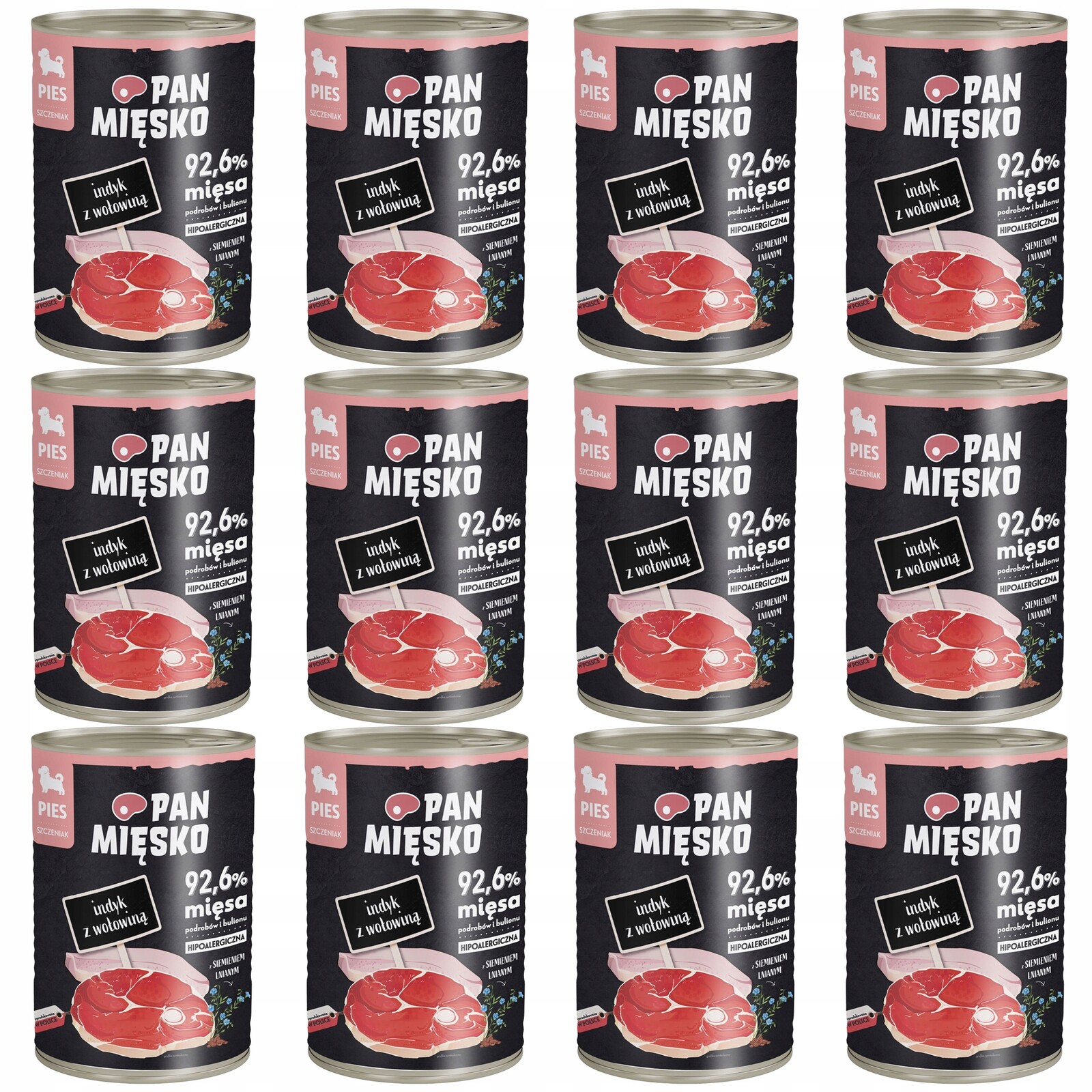 Pan Mięsko Mokré Krmivo pro štěňata s krůtím a hovězím Krůta 12 x 400 g bez obilovin