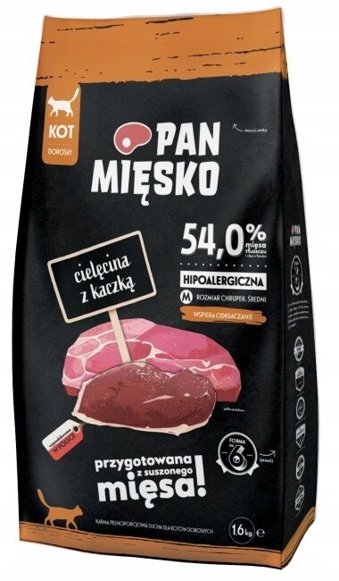 Pan Mięsko Suché Krmivo pro kočky telecí a kachní křupavé M 1,6 kg
