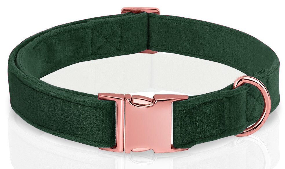 Nastavitelný sametový obojek pro psa 35-55cm L/XL, Barva: Zelená