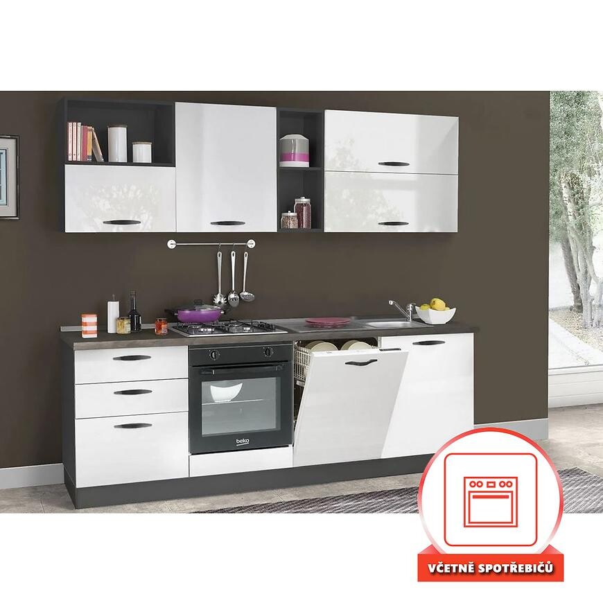 Kuchyňská linka Sprint + spotřebiče 240 Šedá/Bílý