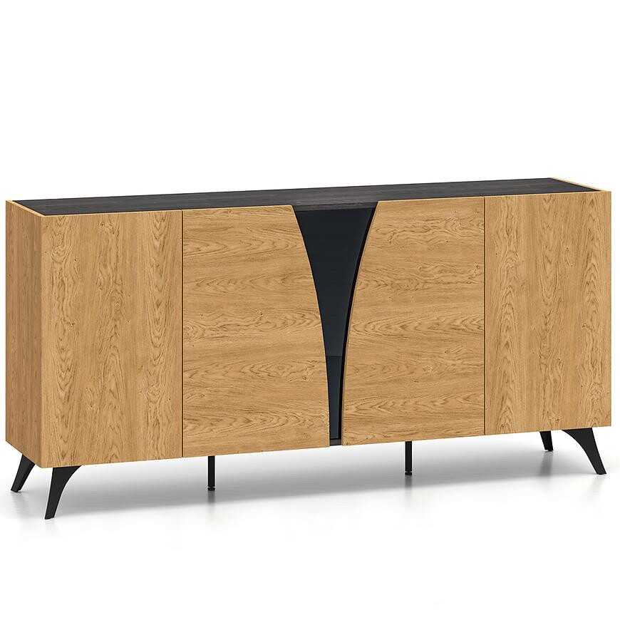 Komoda Toscania 04 dub dune/černý jaseň/sklo