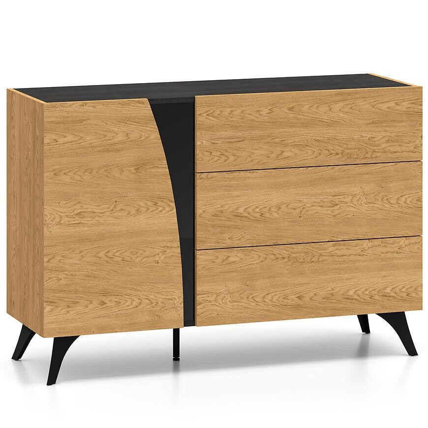 Komoda Toscania 05 dub dune/černý jaseň/sklo