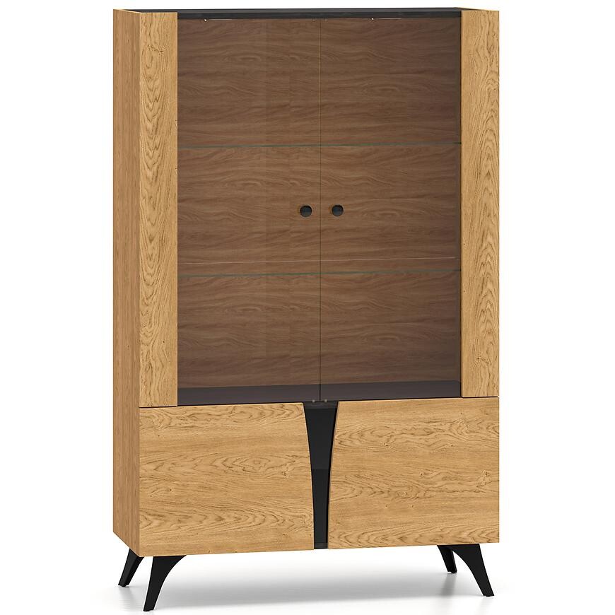 Vitrína Toscania 03 Milton dub Dune/černý jasan/sklo