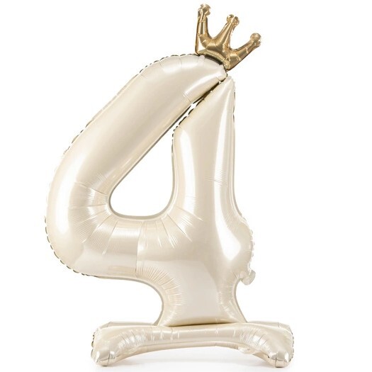Balónek fóliový Stojací číslo 4 s korunkou světle krémový 84 cm