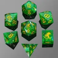 HYMGHO Captured Magic Hand Sanded Sharp Edge Resin Dice Set - Green (7)