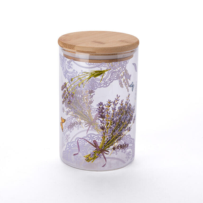 Skleněná dóza s bambusovým víkem LEVANDULE 800 ml