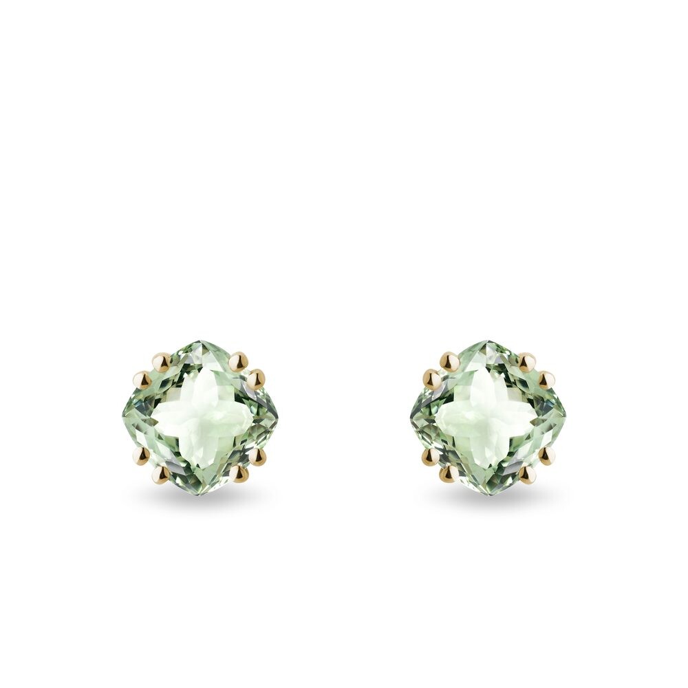 Zlaté náušnice pecky se zelenými ametysty KLENOTA