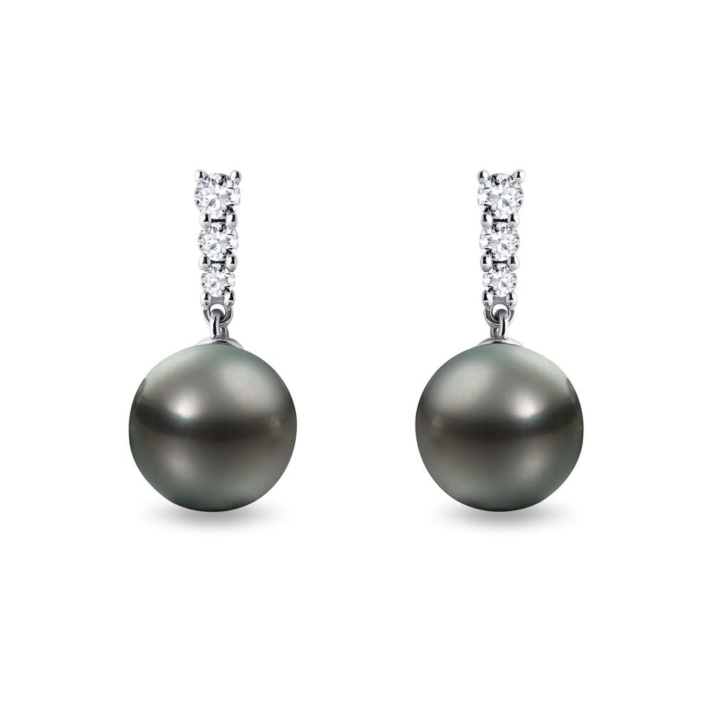 Visací náušnice z bílého 14k zlata s tahitskou perlou KLENOTA