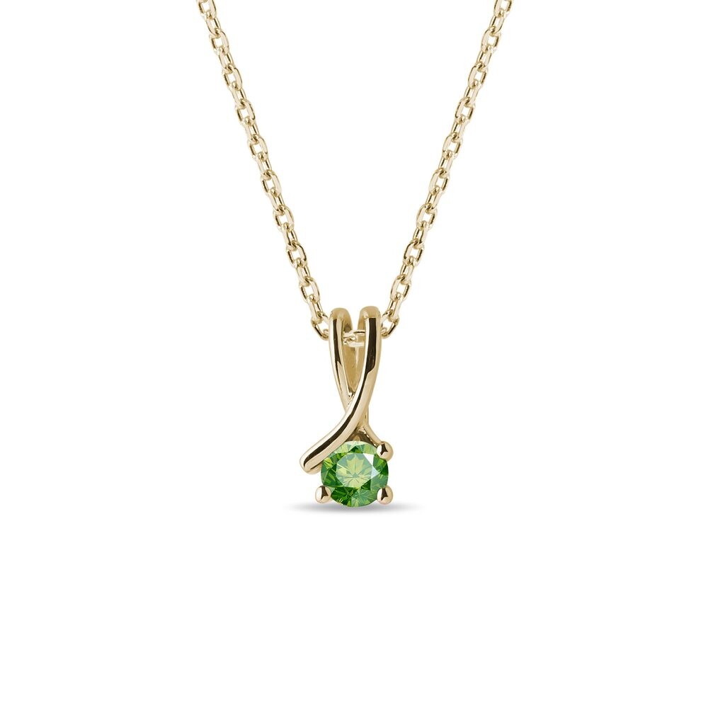 Zlatý náhrdelník stužka se zeleným diamantem KLENOTA