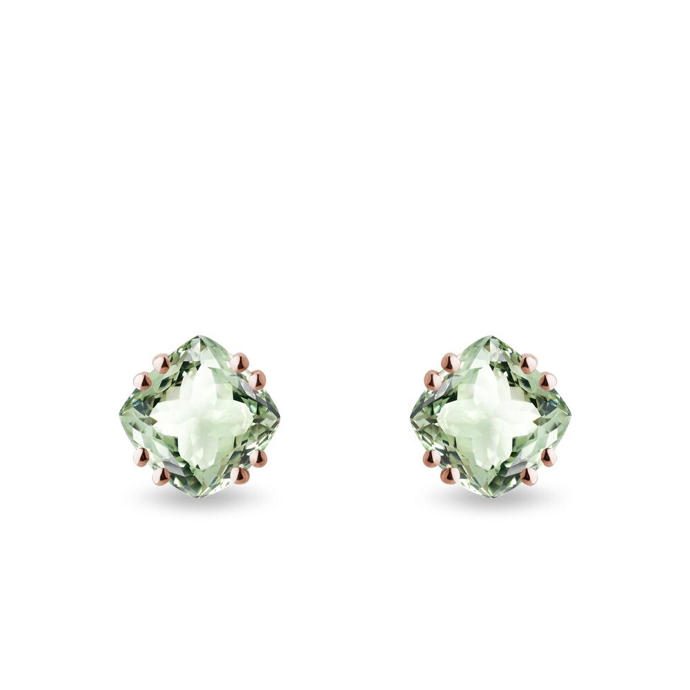 Náušnice pecky z růžového zlata se zelenými ametysty KLENOTA