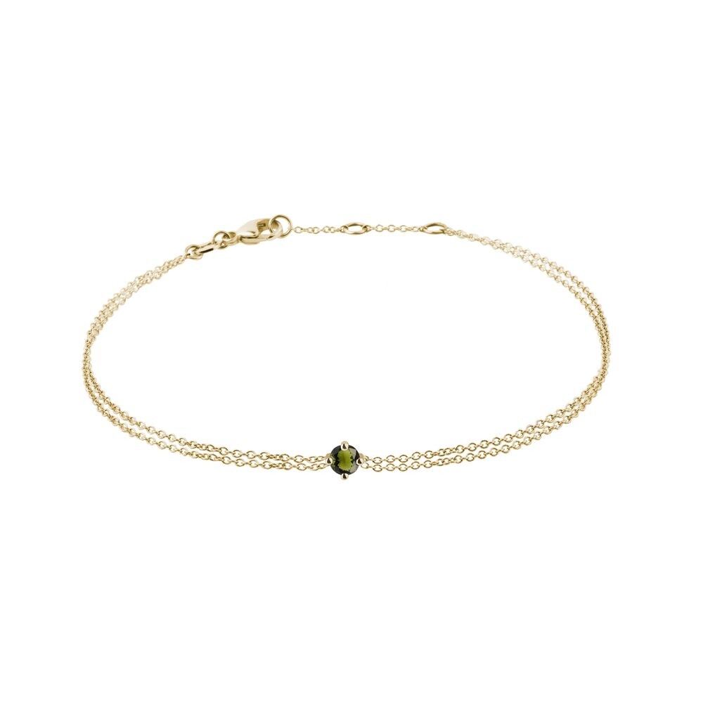 Dvojitý náramek ze žlutého zlata s kulatým vltavínem KLENOTA