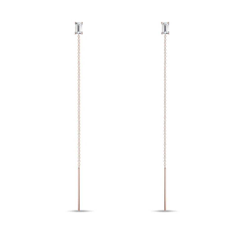 Dlouhé náušnice z růžového zlata s lab grown diamanty KLENOTA