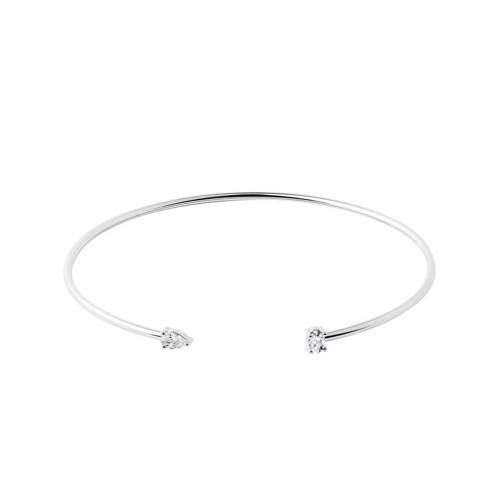 Otevřený flexi náramek s diamanty v bílém 14k zlatě KLENOTA