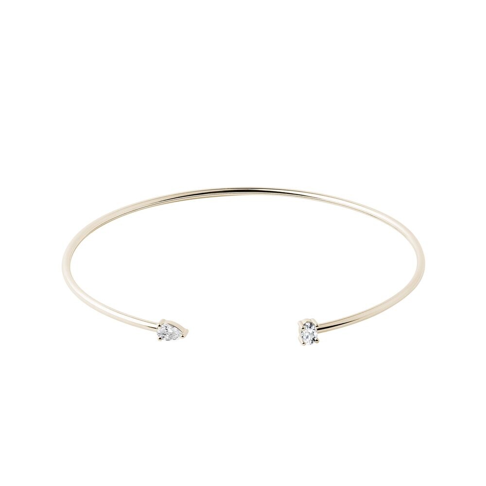 Otevřený flexi náramek s diamanty ve žlutém 14k zlatě KLENOTA