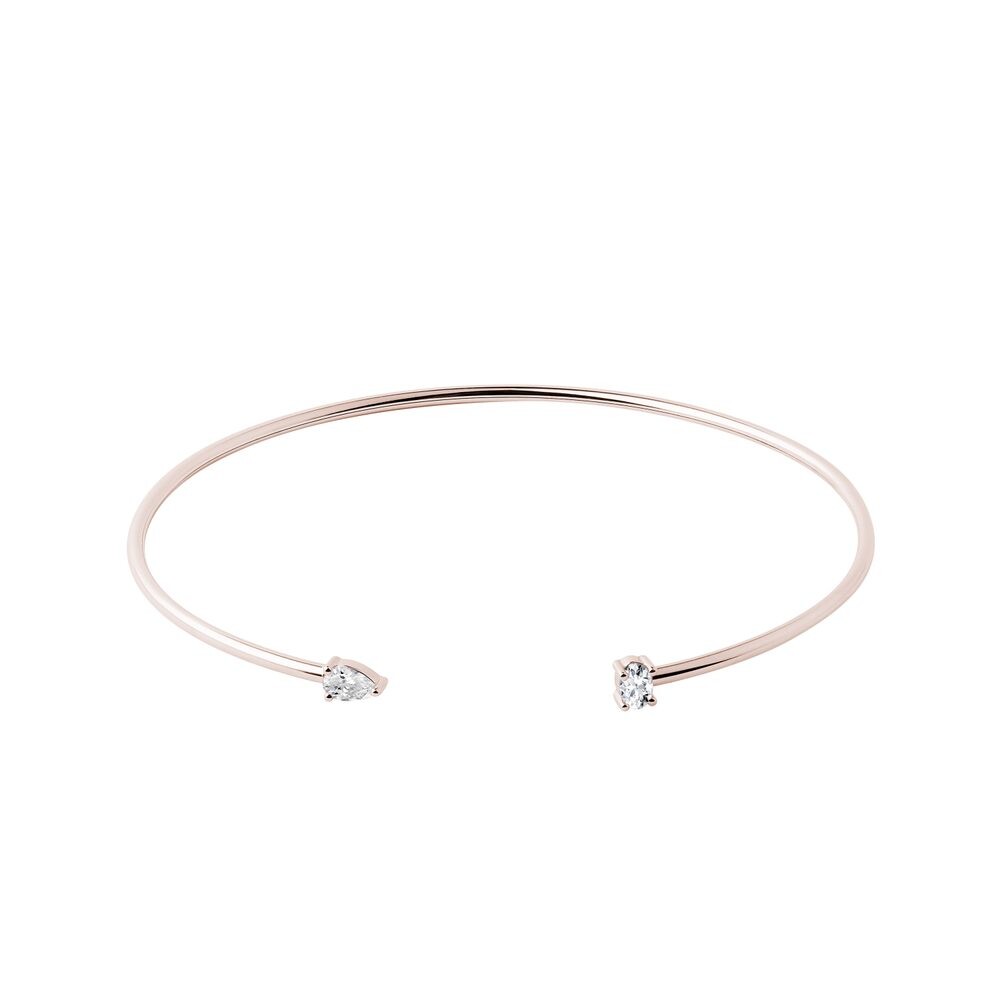 Otevřený flexi náramek s diamanty v růžovém 14k zlatě KLENOTA