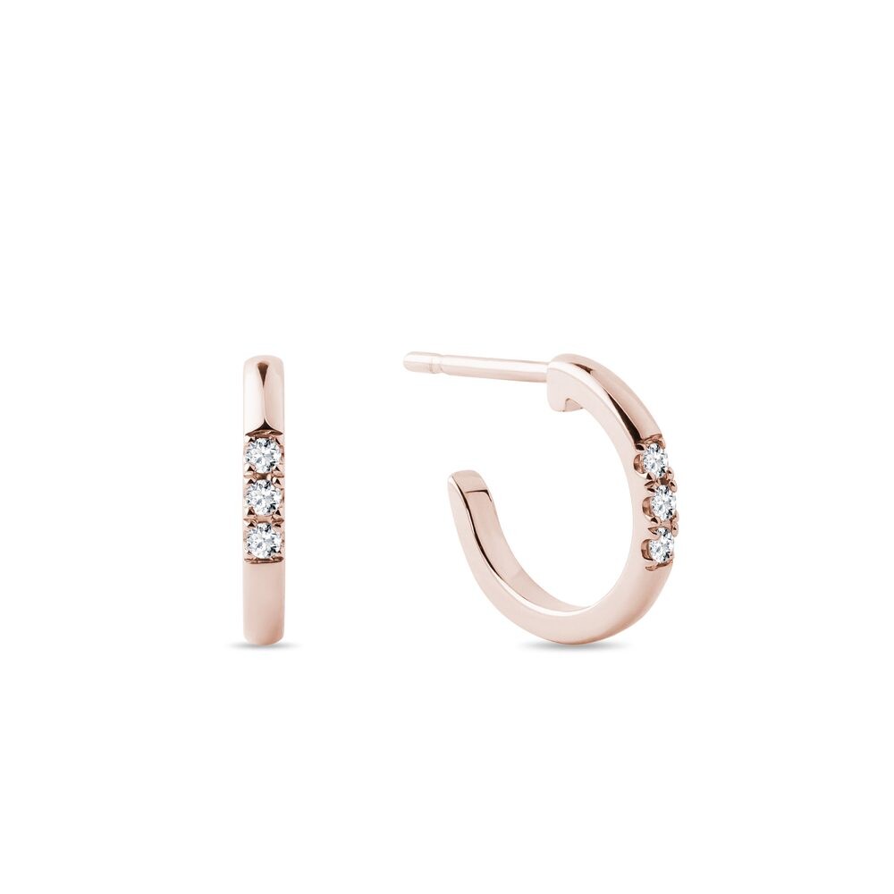 Náušnice kruhy se třemi diamanty v růžovém zlatě KLENOTA