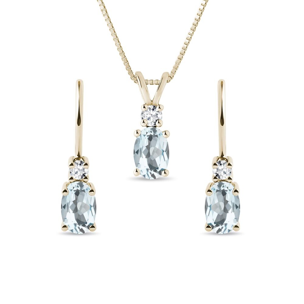 Set šperků s akvamaríny a diamnty ve žlutém zlatě KLENOTA