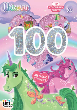 100 metalických samolepek s omalovánkovými listy Jednorožci