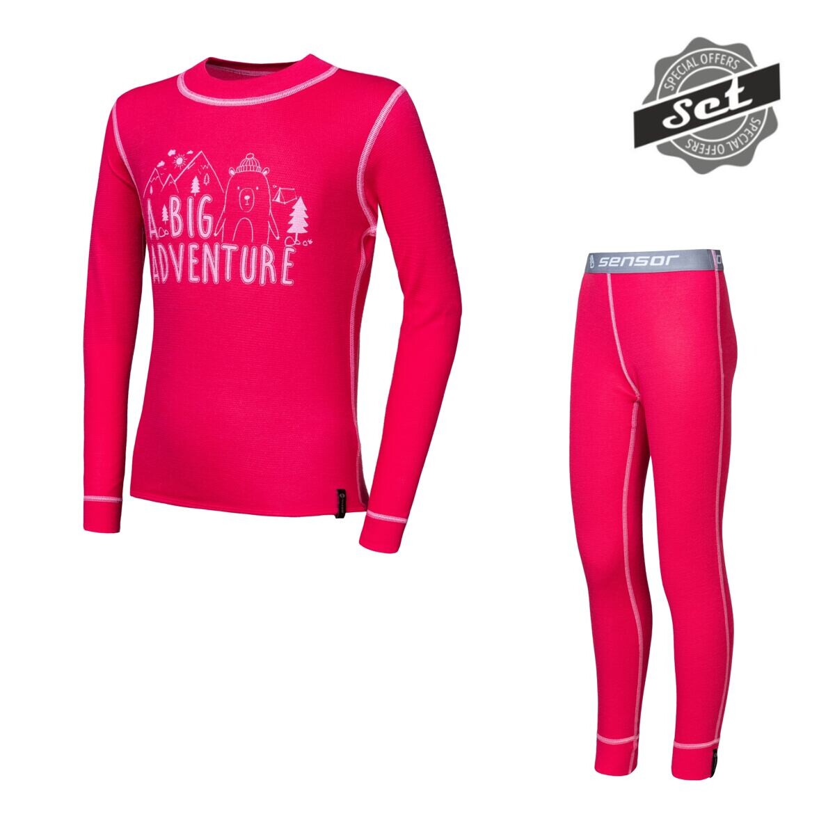 SENSOR DOUBLE FACE SET ADVENTURE dětský triko dl.rukáv + spodky magenta Velikost: 90