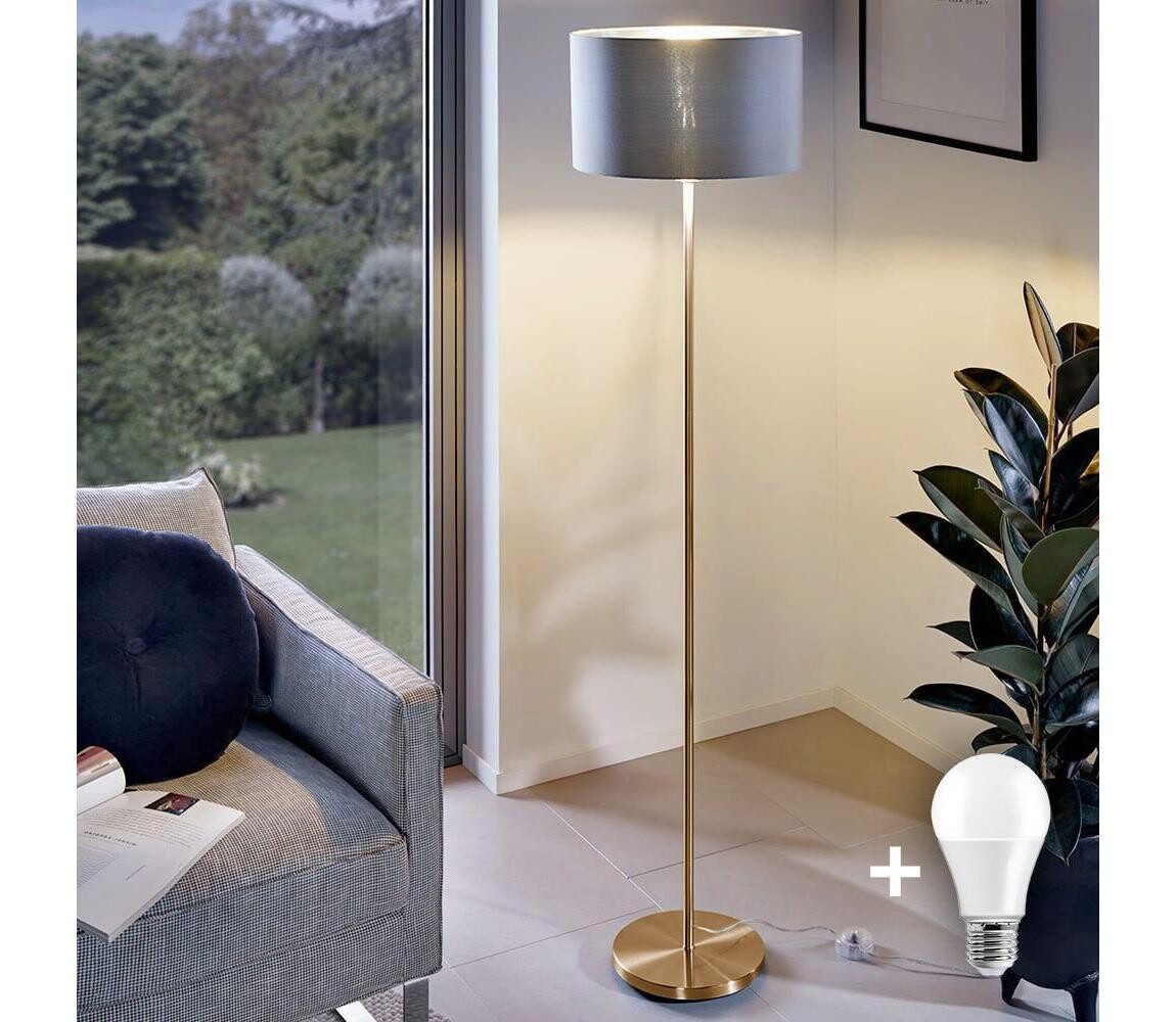 LED Stojací lampa TUNJA 1xE27/20W/230V pr. 38 cm zlatá/šedá