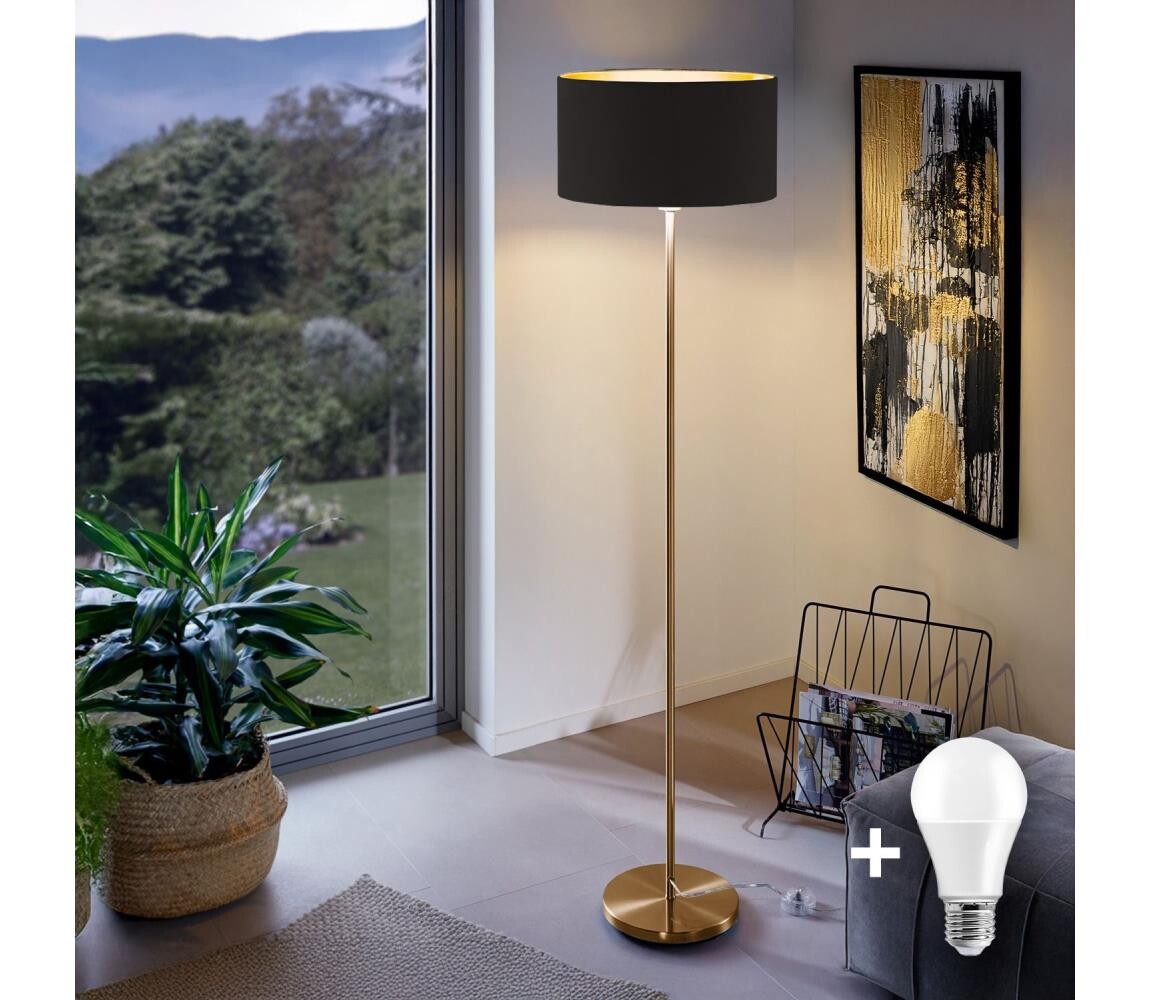 LED Stojací lampa TUNJA 1xE27/20W/230V pr. 38 cm zlatá/černá