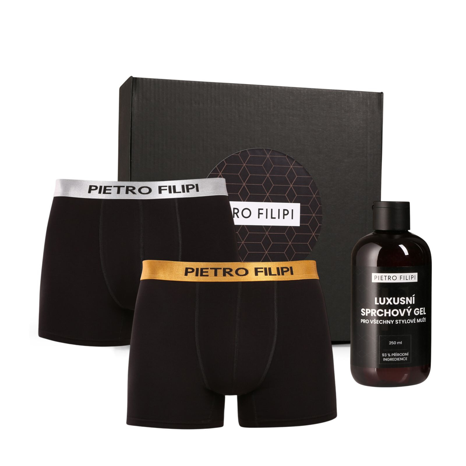 Pánská dárková sada 2PACK boxerky Metalic a sprchový gel Pietro Filipi (3PBP1) M, trenky / trenýrky