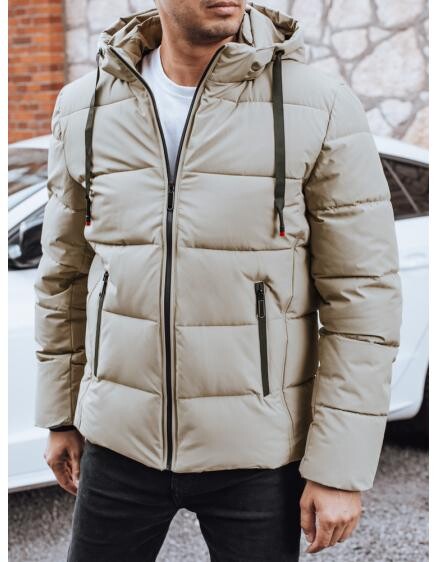 Pánská zimní prošívaná bunda s kapucí, světle béžová