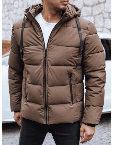 Pánská zimní prošívaná bunda s kapucí, hnědá