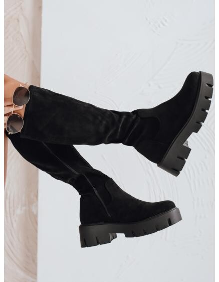 Dámské kozačky ze semiše na platformě černé