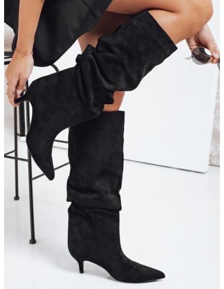 Dámské kozačky se zvrásněným svrškem semišové černé