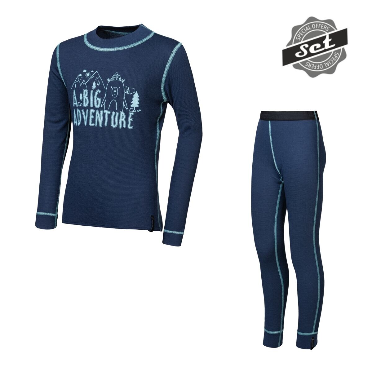 SENSOR DOUBLE FACE SET ADVENTURE dětský triko dl.rukáv + spodky deep blue Velikost: 100