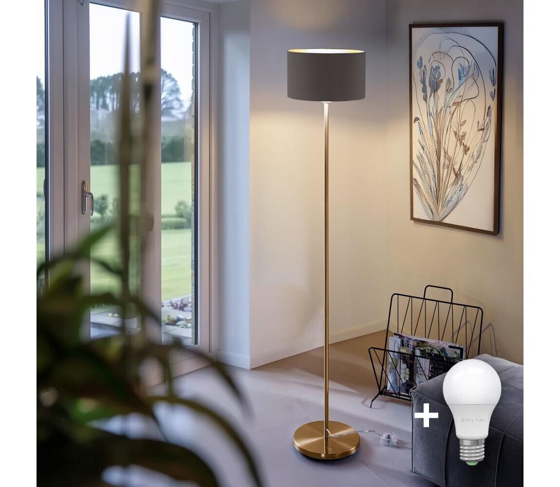 LED Stojací lampa TUNJA 1xE27/20W/230V pr. 30 cm zlatá/taupe