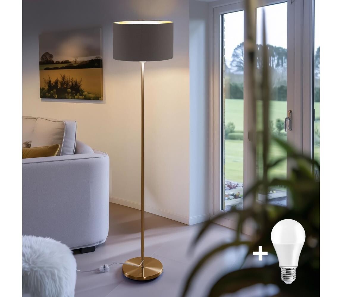 LED Stojací lampa TUNJA 1xE27/20W/230V pr. 38 cm zlatá/hnědá