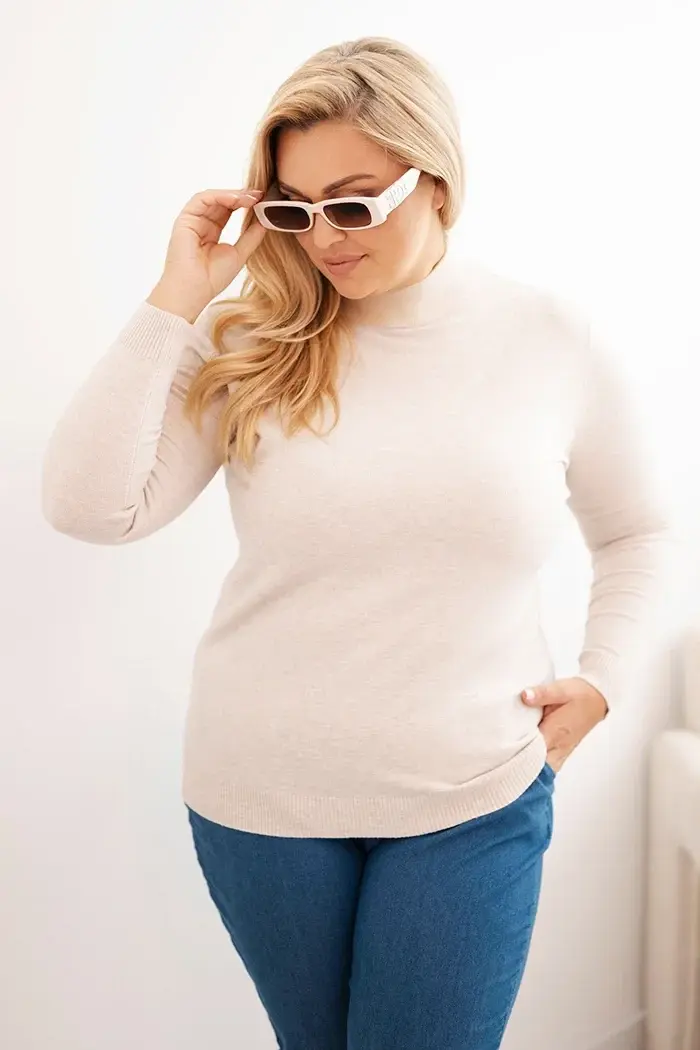 Kesi Włoski Dámský svetr Plus Size z viskózy s rolákem béžový