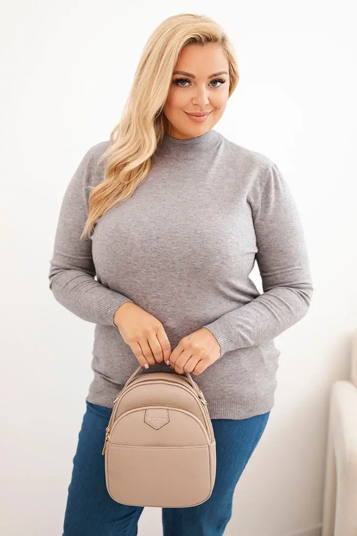 Kesi Włoski Dámský svetr Plus Size z viskózy s rolákem šedý