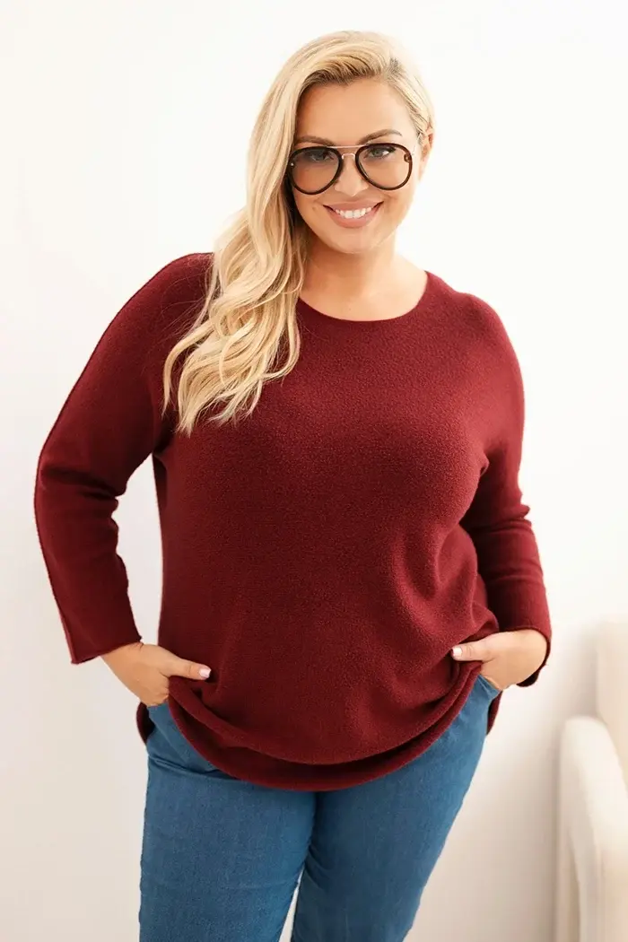 Kesi Włoski Svetr dámský plus size s lodičkovým výstřihem bordový