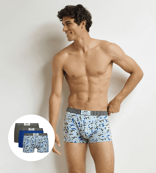 DIM VIBES BOXER 3x - Men's Fashion Boxer Shorts 3 pcs - Blue - Grey - Light Blue