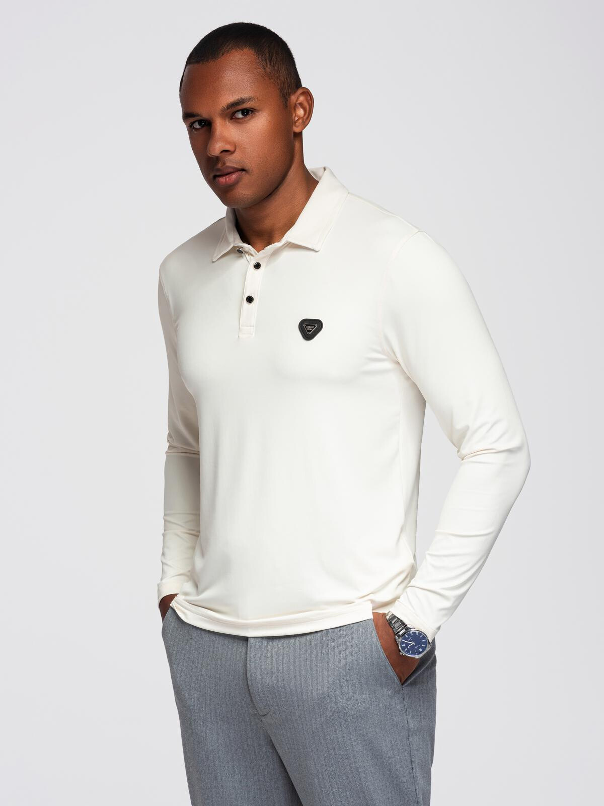 Ombre Long sleeve polo shirt with elegant branded buttons - cream