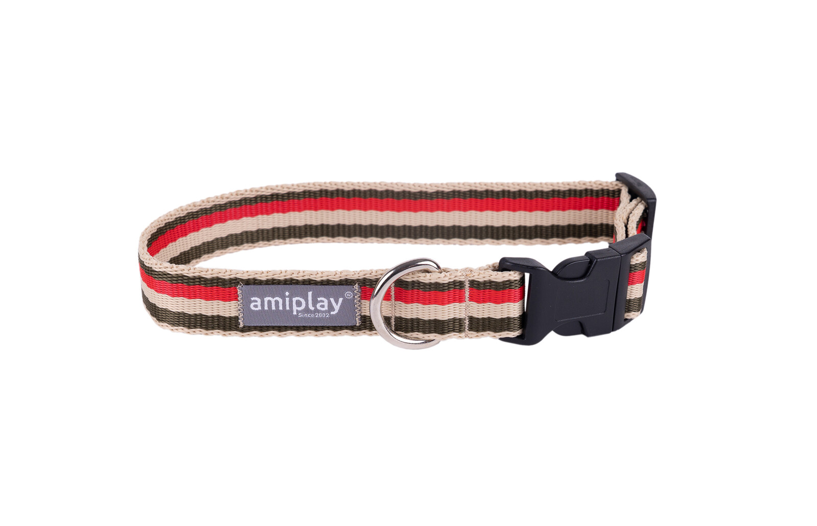 Obojek pro psy nastavitelný POPPY červená/olivová velikost S, M, L, XL Rozměr: M - 25-40x2,0 cm