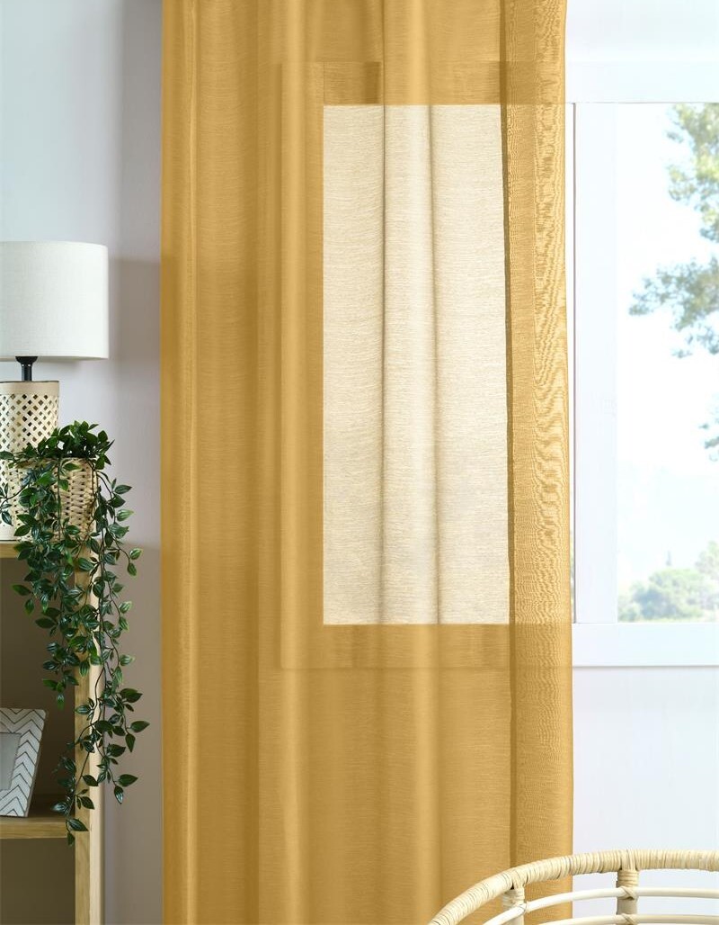 Dekorační dlouhá záclona s řasící páskou WOOD mustard/hořčicová 140x245 cm (cena za 1 kus) MyBestHome