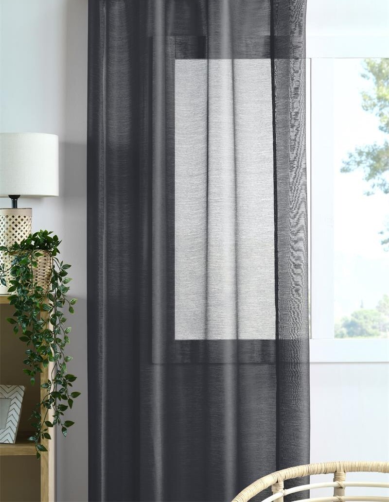 Dekorační dlouhá záclona s řasící páskou WOOD černá 140x245 cm (cena za 1 kus) MyBestHome