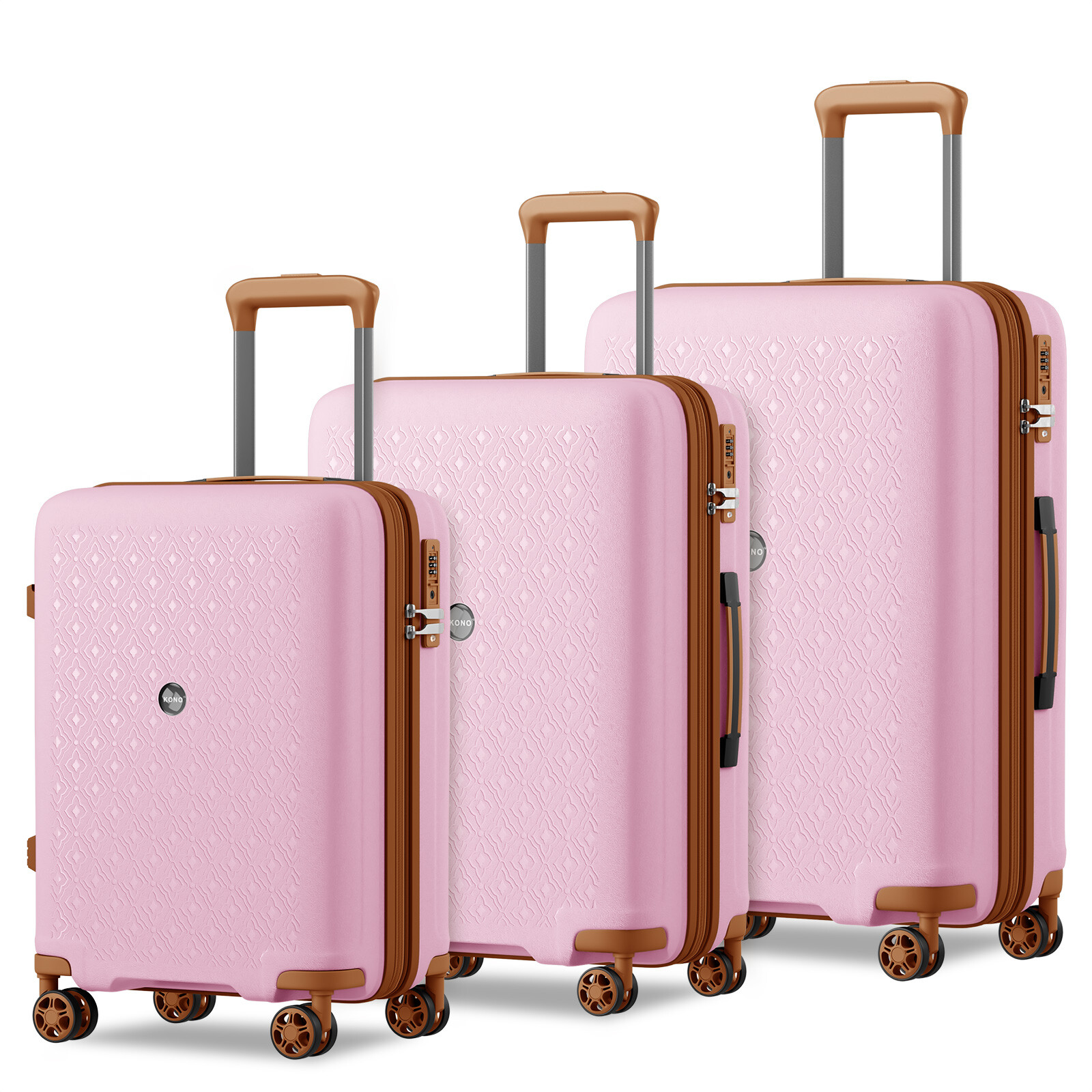 Cestovní sada tří kufrů z polypropylenu 41/76/114 L KONO - růžovo-hnědá