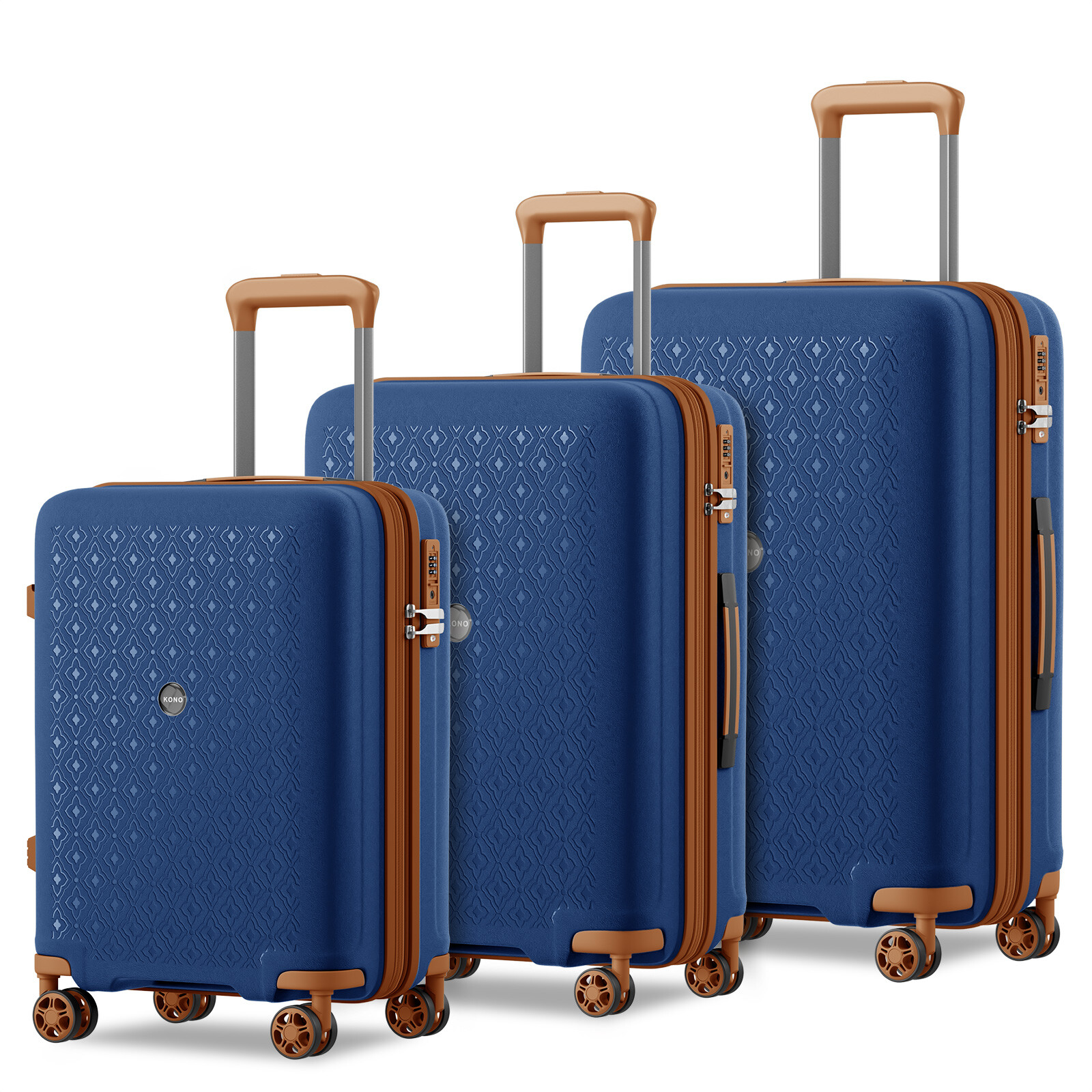 Cestovní sada tří kufrů z polypropylenu 41/76/114 L KONO - navy
