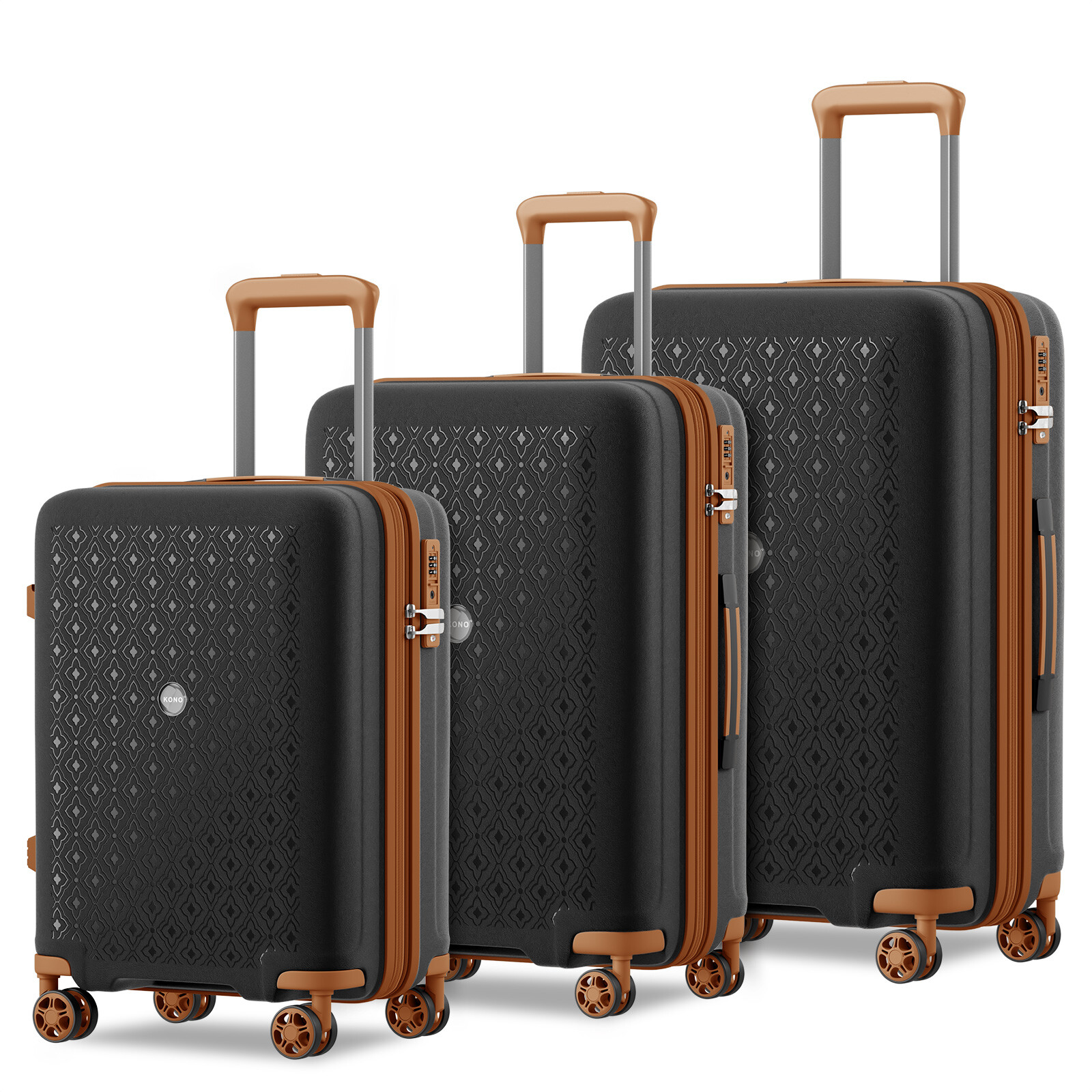 Cestovní sada tří kufrů z polypropylenu 41/76/114 L KONO - černo-hnědá