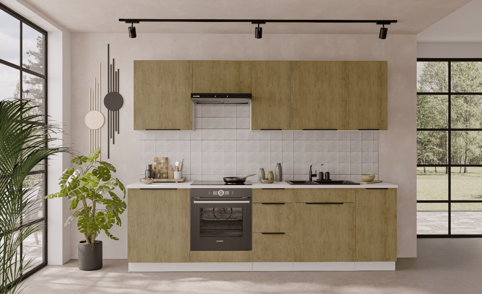 Kuchyňská linka 260 cm Cremona 2 - Bílá + Dub cremona