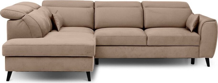 Světle hnědá sametová rozkládací/s úložným prostorem rohová pohovka (levý roh/do L) Noble – ELTAP