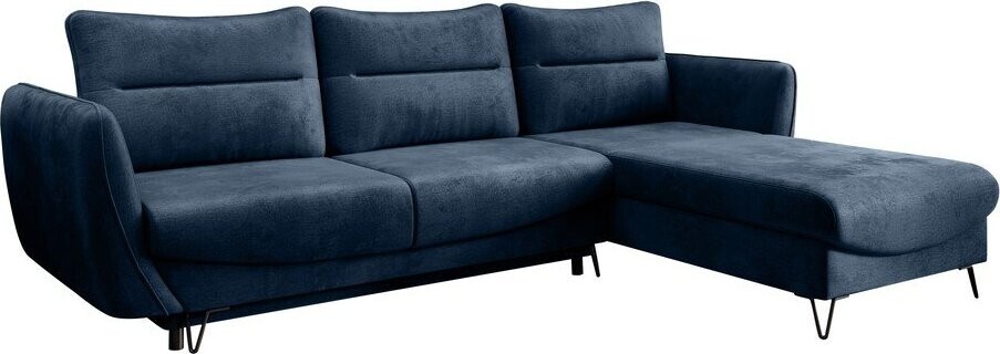 Modrá sametová rozkládací/s úložným prostorem rohová pohovka (pravý roh/s lenoškou) Silva – ELTAP